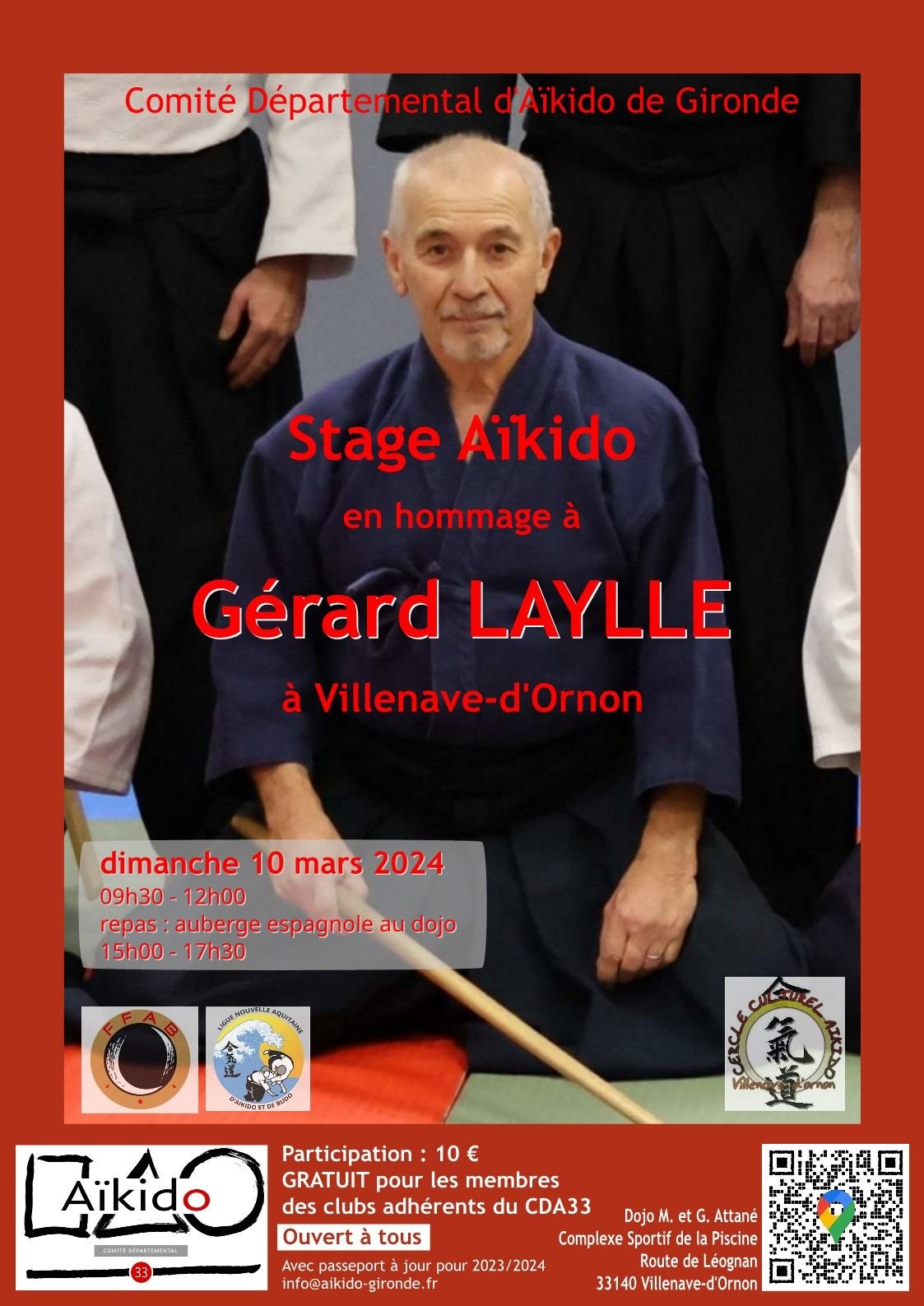 Stage du Comité départemental d&rsquo;Aïkido de Gironde (CDA33) en hommage à Gérard LAYLLE à VILLENAVE D&rsquo;ORNON (dimanche 10/03/2024)